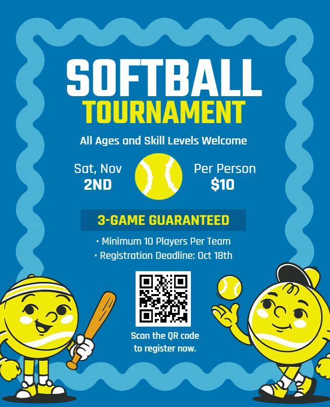 Playful Cartoon Softball Tournament Event Flyer Template