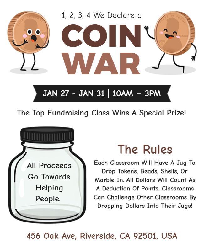 Playful Cartoon Theme for Fundraising Coin War Poster Template