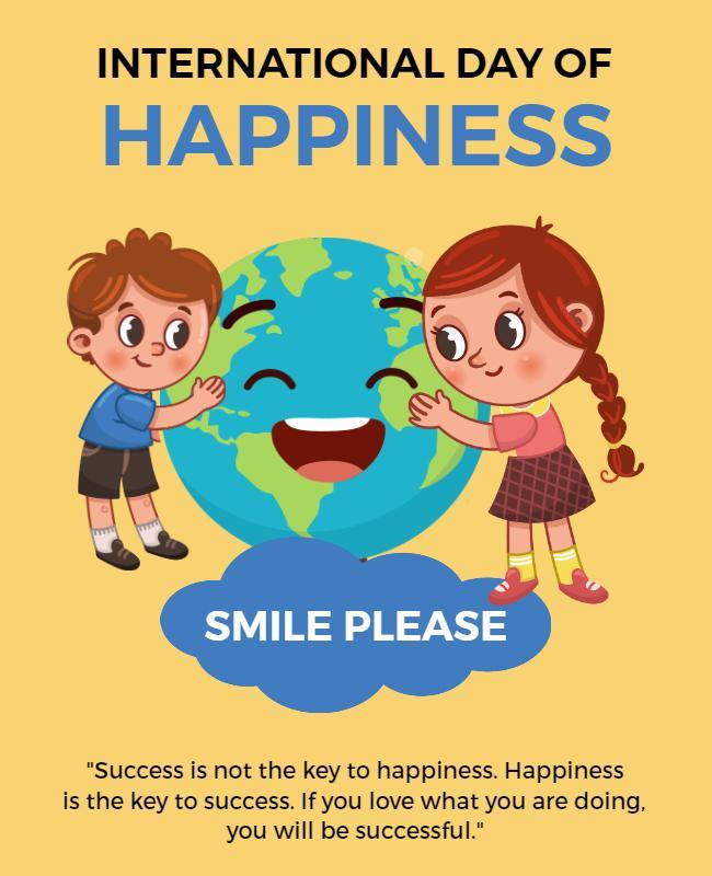 Playful Cartoon Theme International Day of Happiness Poster Template