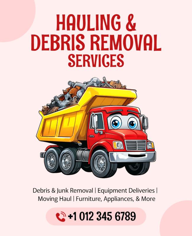 Playful Cartoon Truck for Debris Removal Services Poster Template