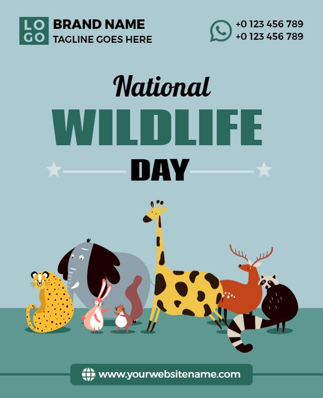 Playful Cartoon Wildlife Celebration Day Poster Template
