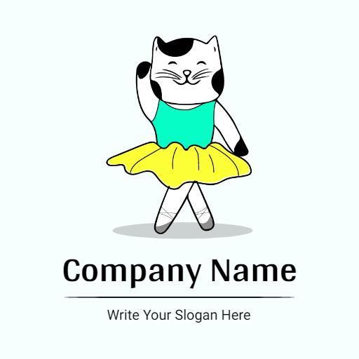 Playful Cat Dancing in a Colorful Ballet Tutu Logo Template
