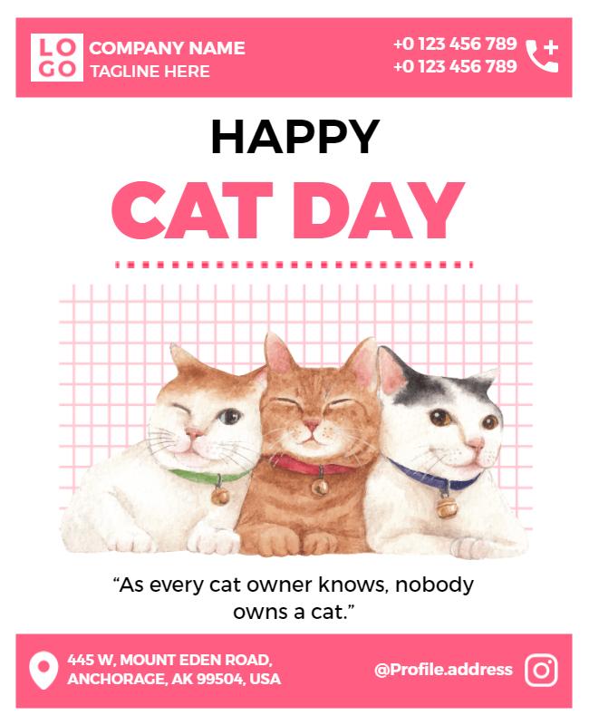 Playful Cat-Themed Happy Cat Day Celebration Poster Template