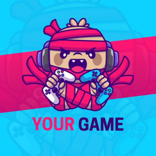 Playful Character with Controllers Representing Esports Logo Template