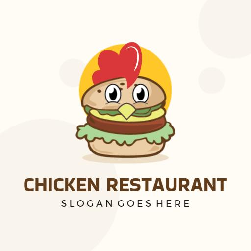 Playful Chicken Burger Design Representing Restaurant Logo Template