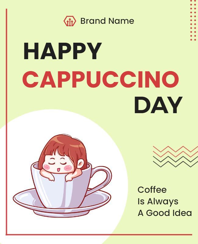Playful Coffee-Themed Happy Cappuccino Day Poster Template