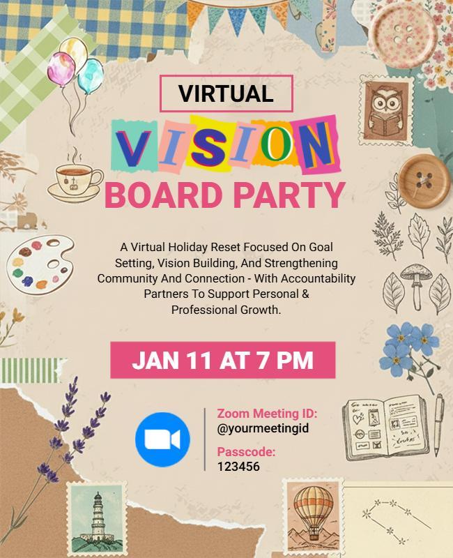 Playful Collage Style Vision Board Gathering Flyer Template