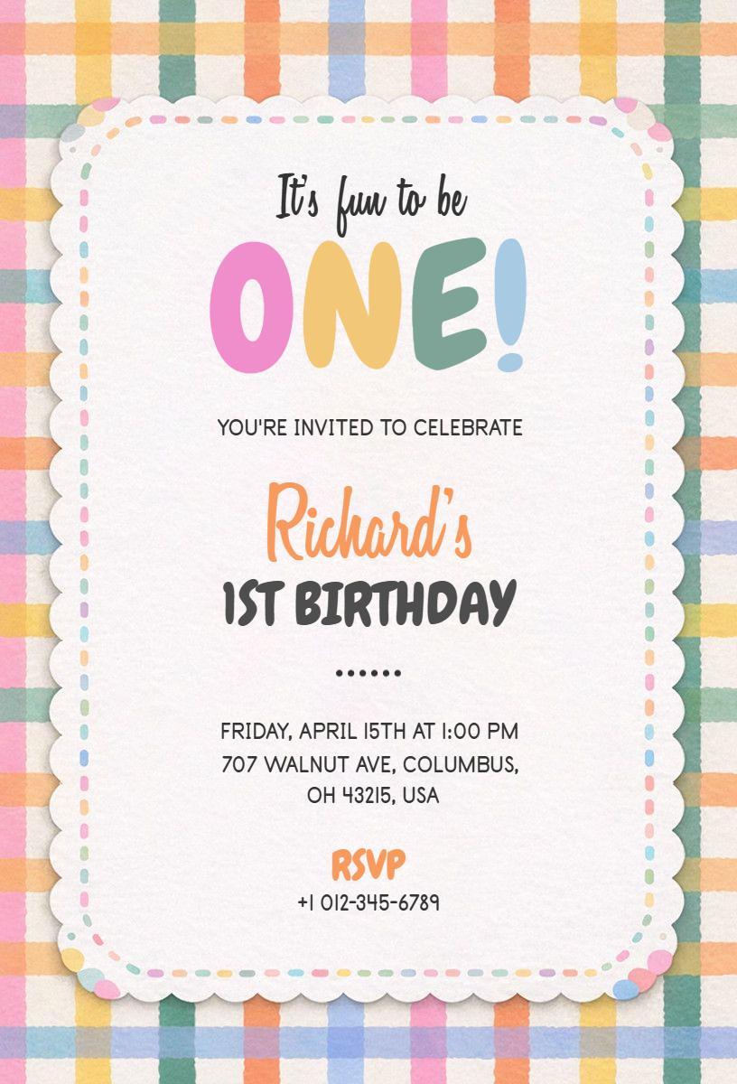 Playful Colorful 1st Birthday Celebration Invitation Template