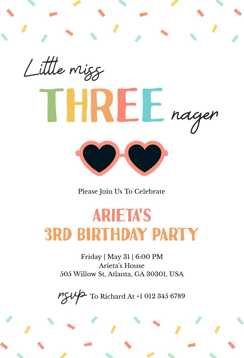 Playful Colorful 3rd Birthday Celebration Invitation Template