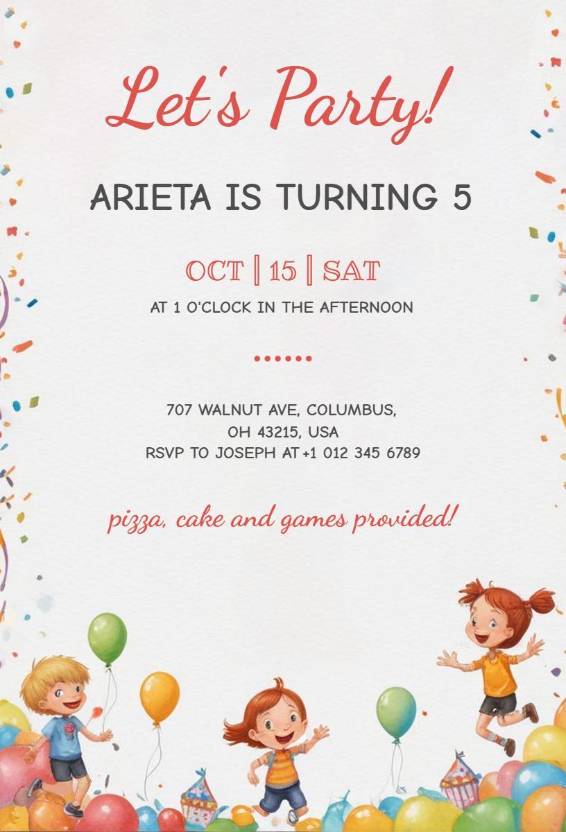Playful Colorful 5th Birthday Celebration Invitation Template