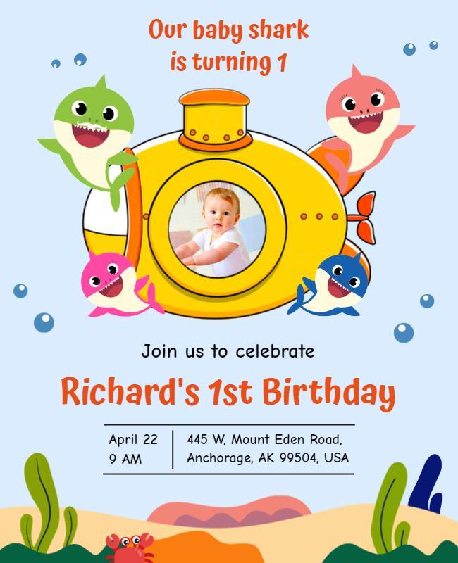Playful Colorful Baby Shark Birthday Celebration Poster Template