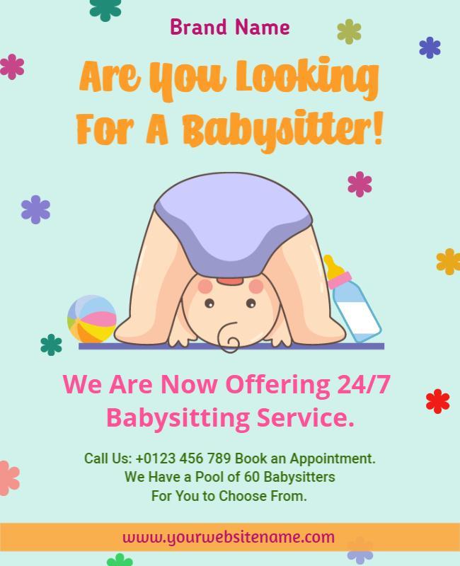 Playful Colorful Babysitting Service Announcement Poster Template