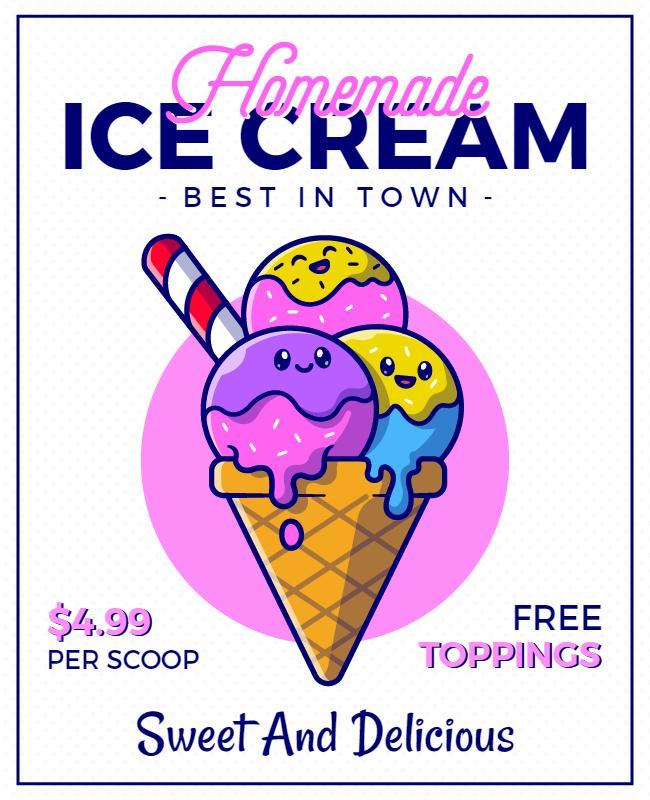 Playful Colorful Cartoon Ice Cream Shop Poster Template