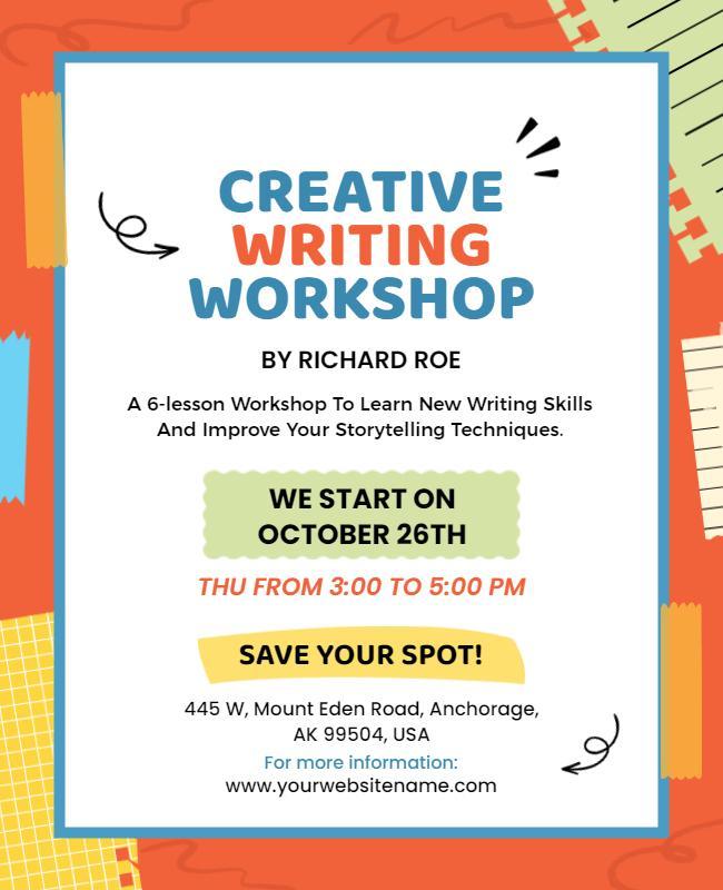 Playful Colorful Creative Writing Workshop Poster Template