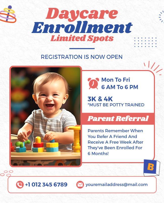 Playful Colorful Daycare Enrollment Registration Poster Template
