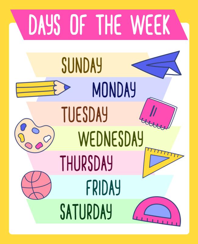 Playful Colorful Days of the Week Educational Poster Template