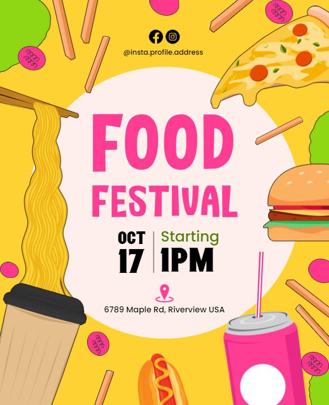 Playful Colorful Food Festival with Snacks and Drinks Poster Template