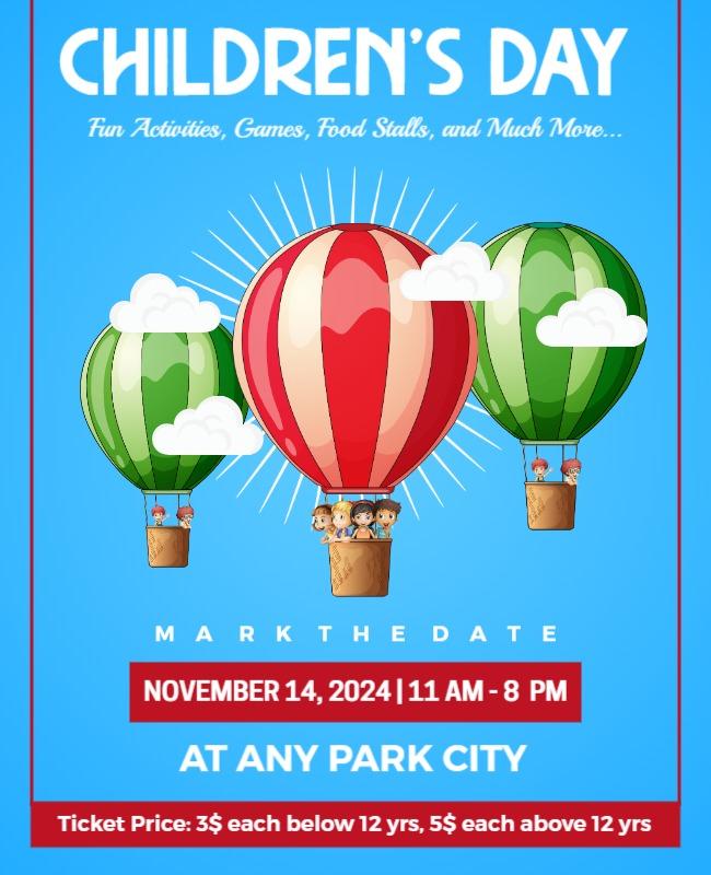 Playful Colorful Hot Air Balloons Children’s Day Poster Template