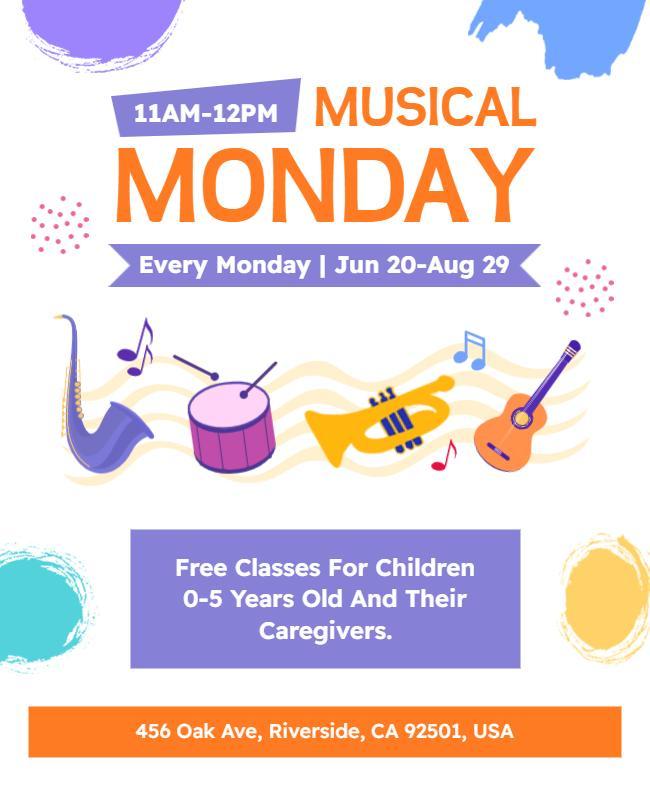 Playful Colorful Musical Classes for Kids Monday Poster Template