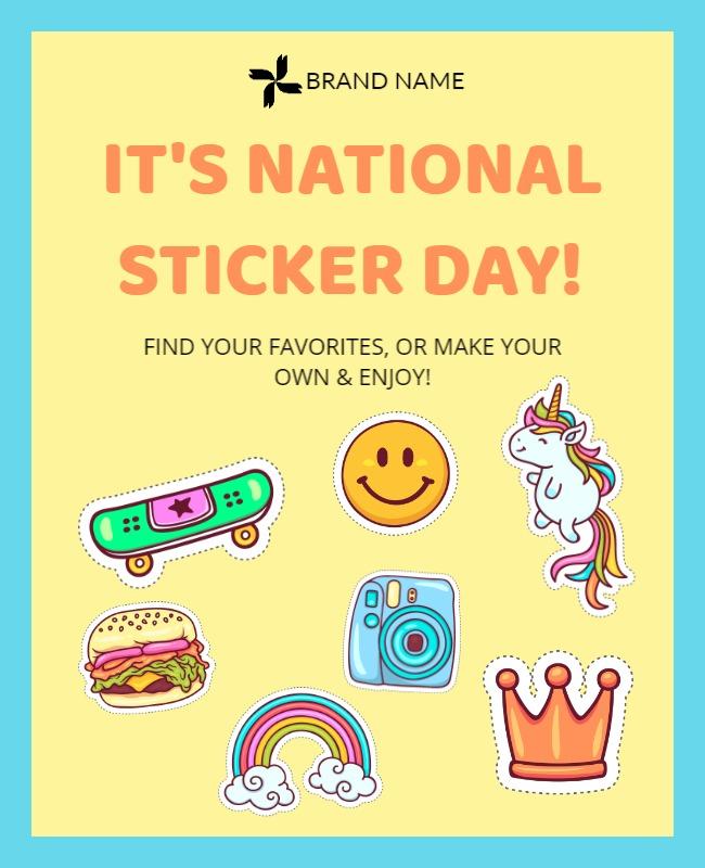 Playful Colorful National Sticker Day Celebration Poster Template