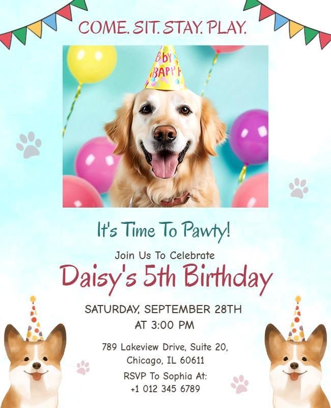 Playful Colorful Pet Birthday Celebration Party Poster Template