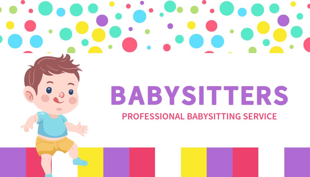Playful Colorful Polka Dot Babysitting Service Business Card Template