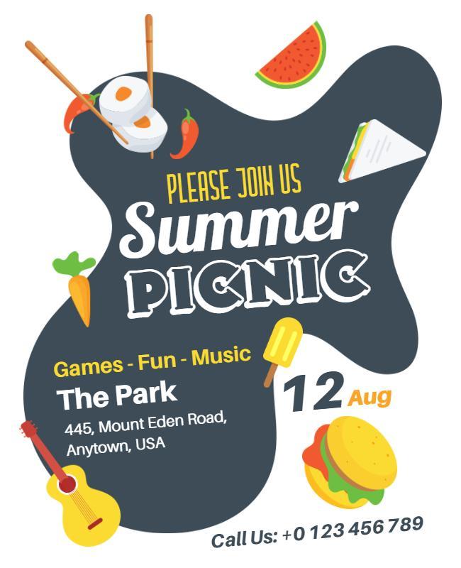 Playful Colorful Summer Picnic Invitation Poster Template