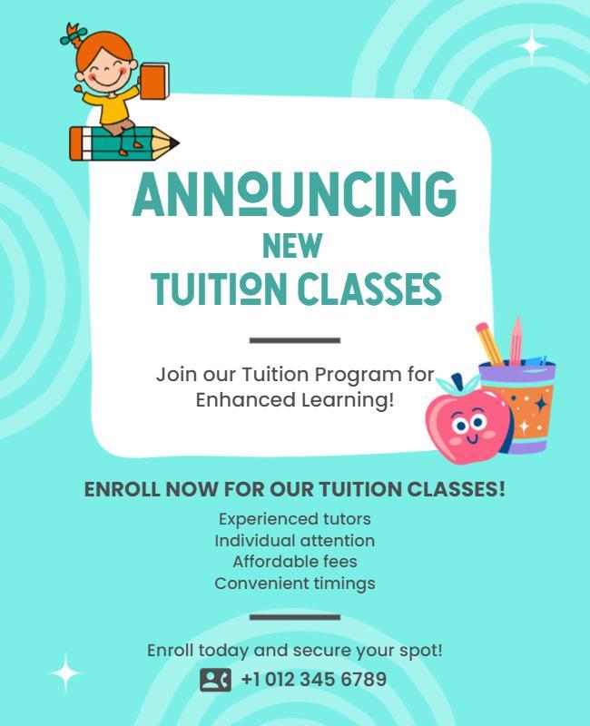 Playful Colorful Tuition Classes Enrollment Poster Template
