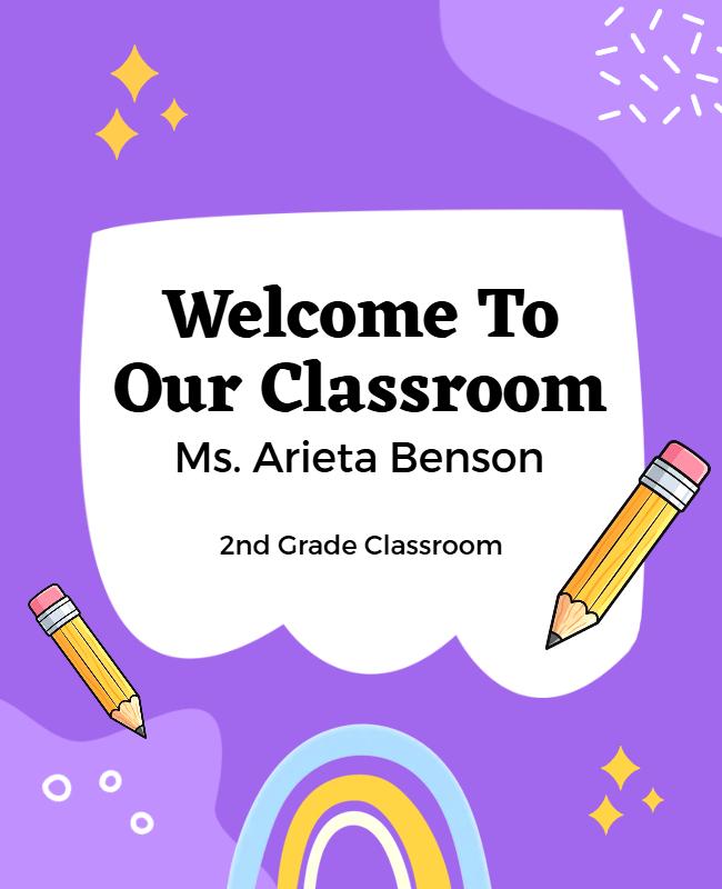 Playful Colorful Welcome Sign for 2nd Grade Classroom Poster Template