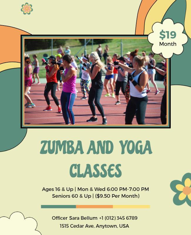 Playful Colorful Zumba and Yoga Classes Announcement Poster Template