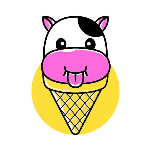 Playful Cow Mascot Enjoying Ice Cream Cone Logo Template