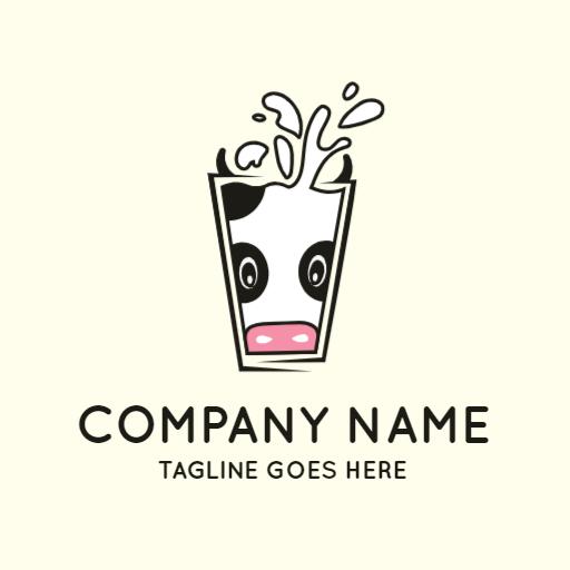 Playful Cow Splashing Milk in a Glass Logo Template