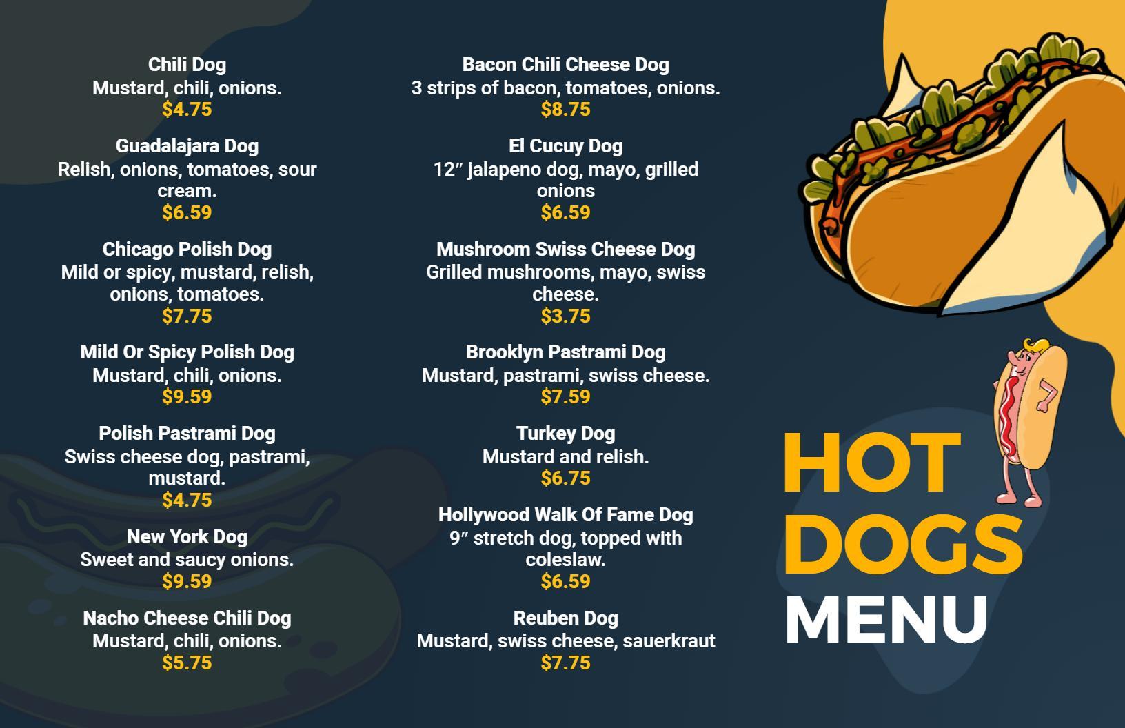 Playful Dark Theme with Hot Dog Cartoons Menu Template