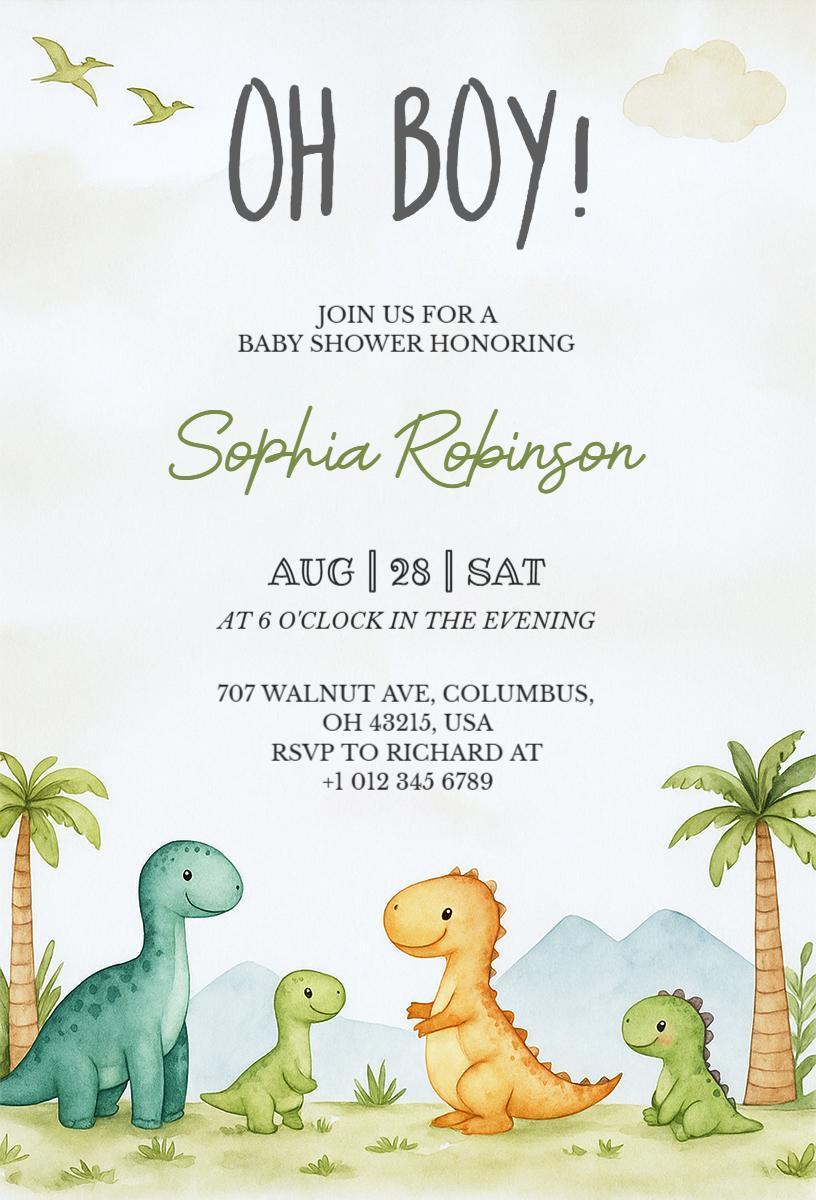 Playful Dinosaur Adventure Baby Shower Celebration Invitation Template
