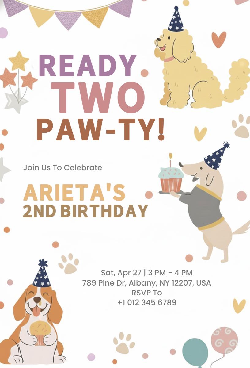 Playful Dog Birthday Paw-ty Celebration Invitation Template