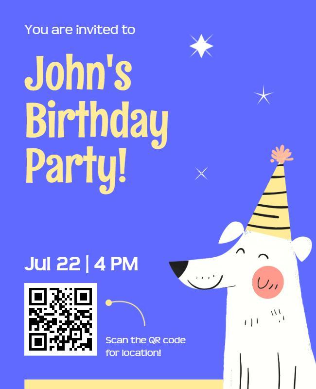 Playful Dog Illustration Kids Birthday Party Flyer Template