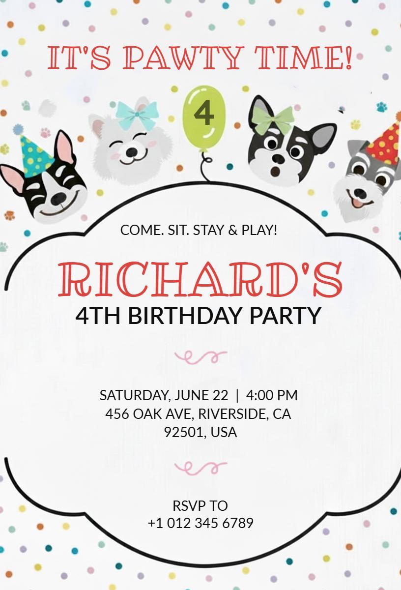 Playful Dog Theme Fun Birthday Celebration Invitation Template