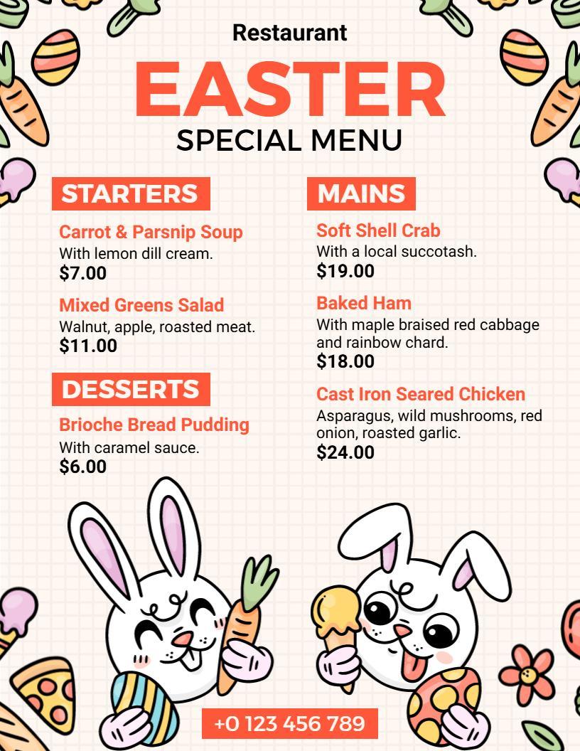 Playful Easter Bunny Themed Restaurant Menu Template