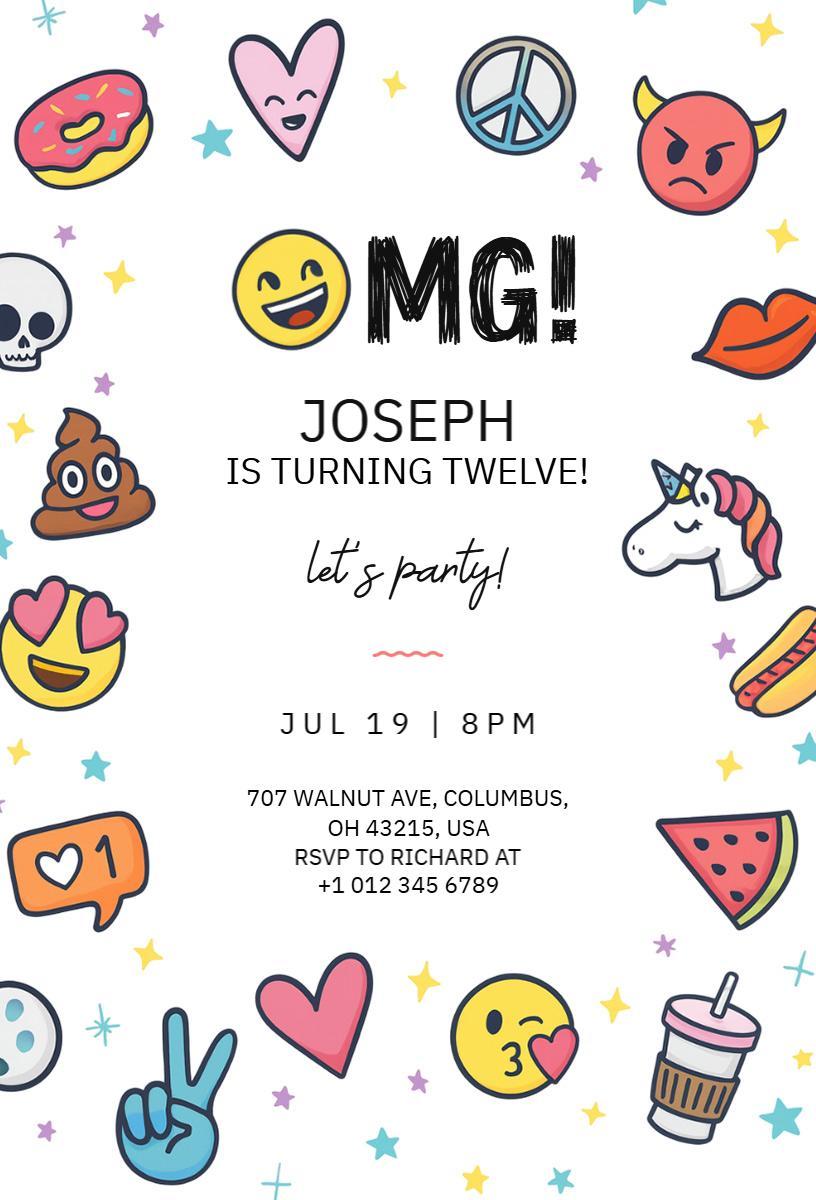 Playful Emoji Theme Colorful Birthday Celebration Invitation Template