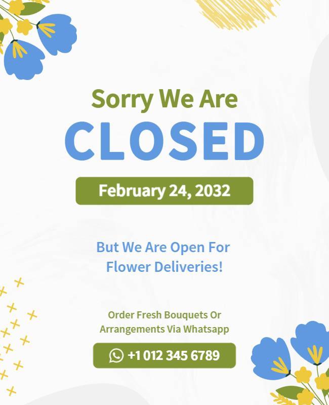Playful Floral Bright Flower Delivery Closed Notice Poster Template