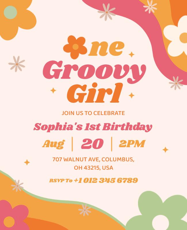 Playful Floral Design for 1st Birthday Celebration Poster Template