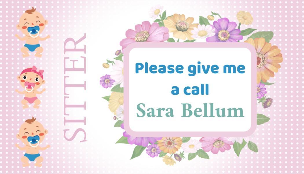 Playful Floral Pink Babysitting Service Business Card Template