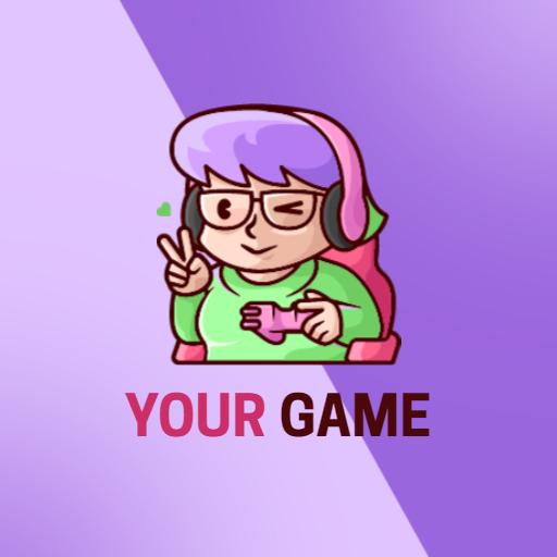 Playful Gamer Character in Purple Themed Esports Logo Template
