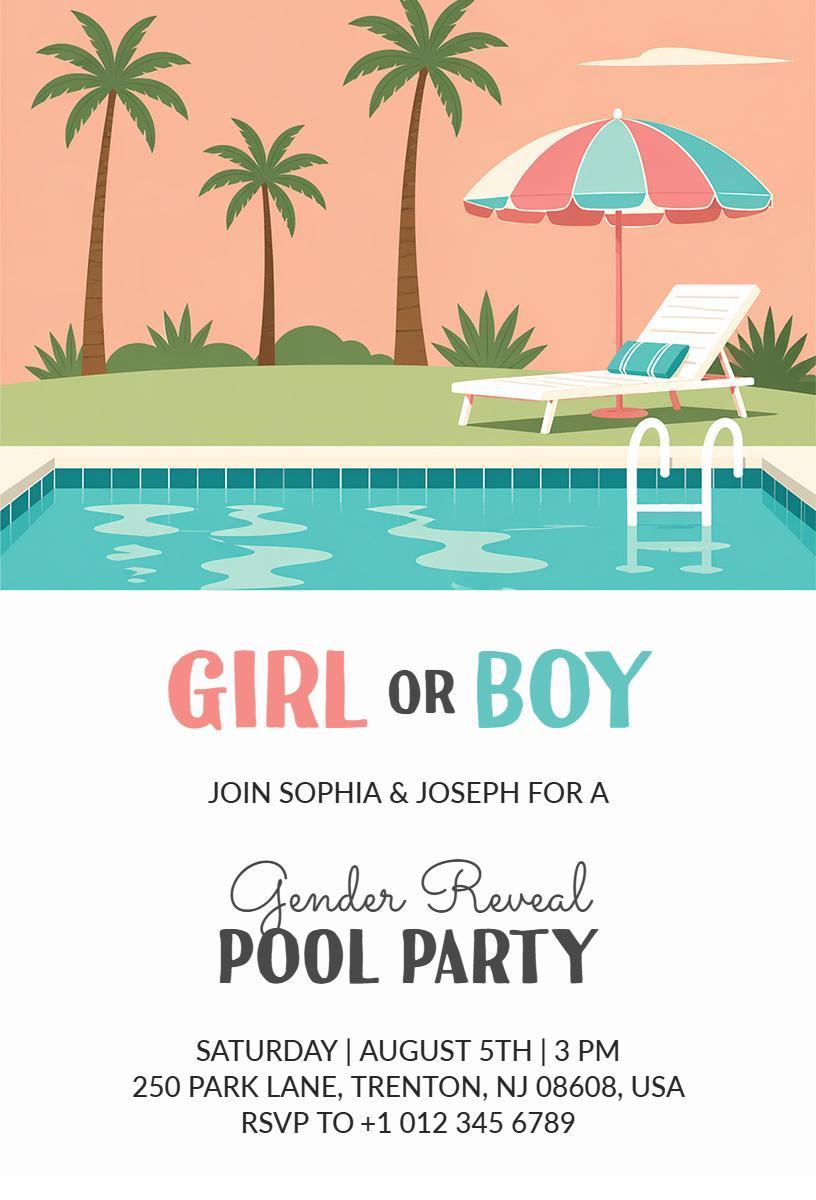 Playful Gender Reveal Pool Party Celebration Invitation Template