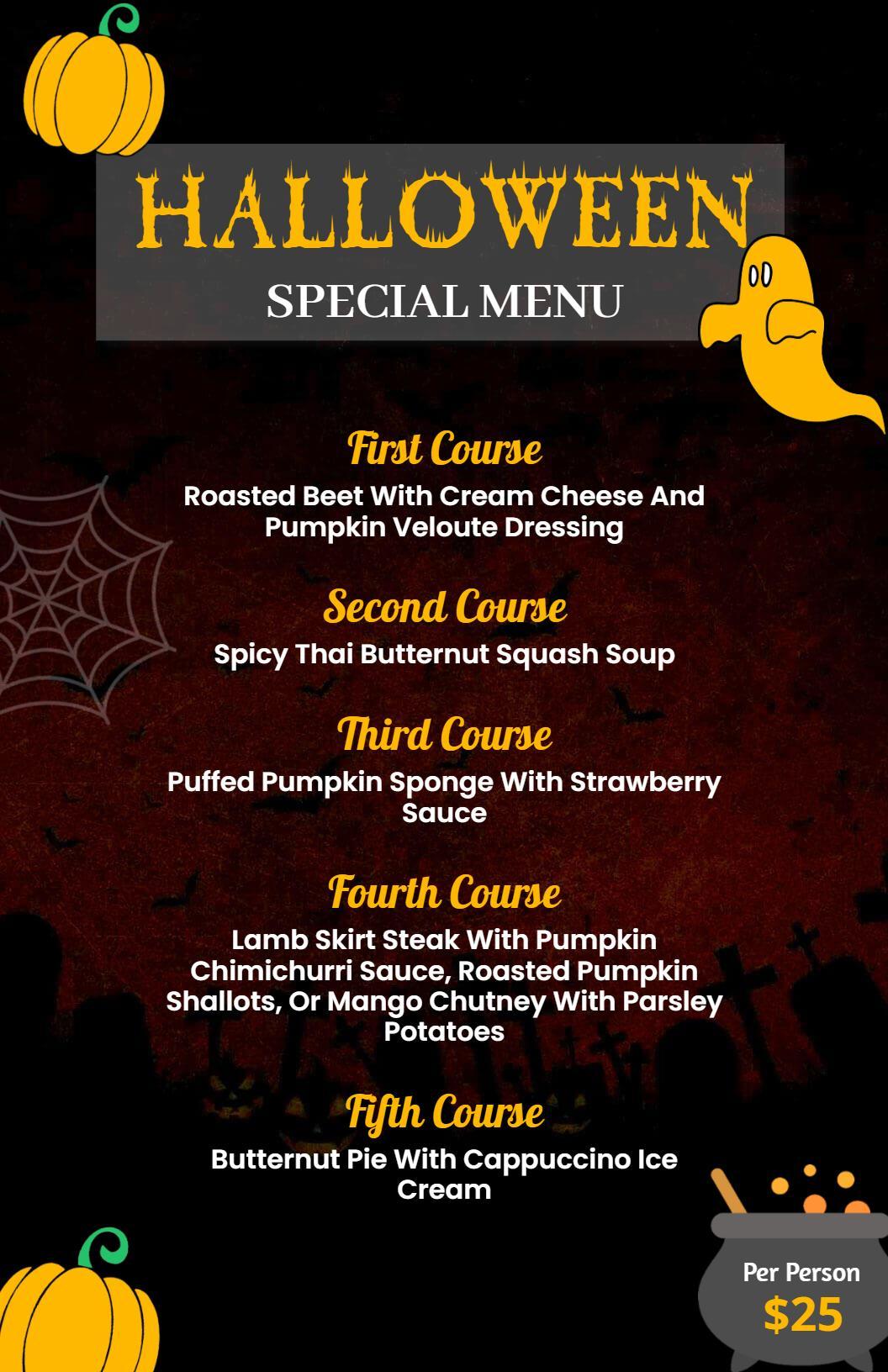 Playful Ghost and Pumpkin Halloween Special Menu Template