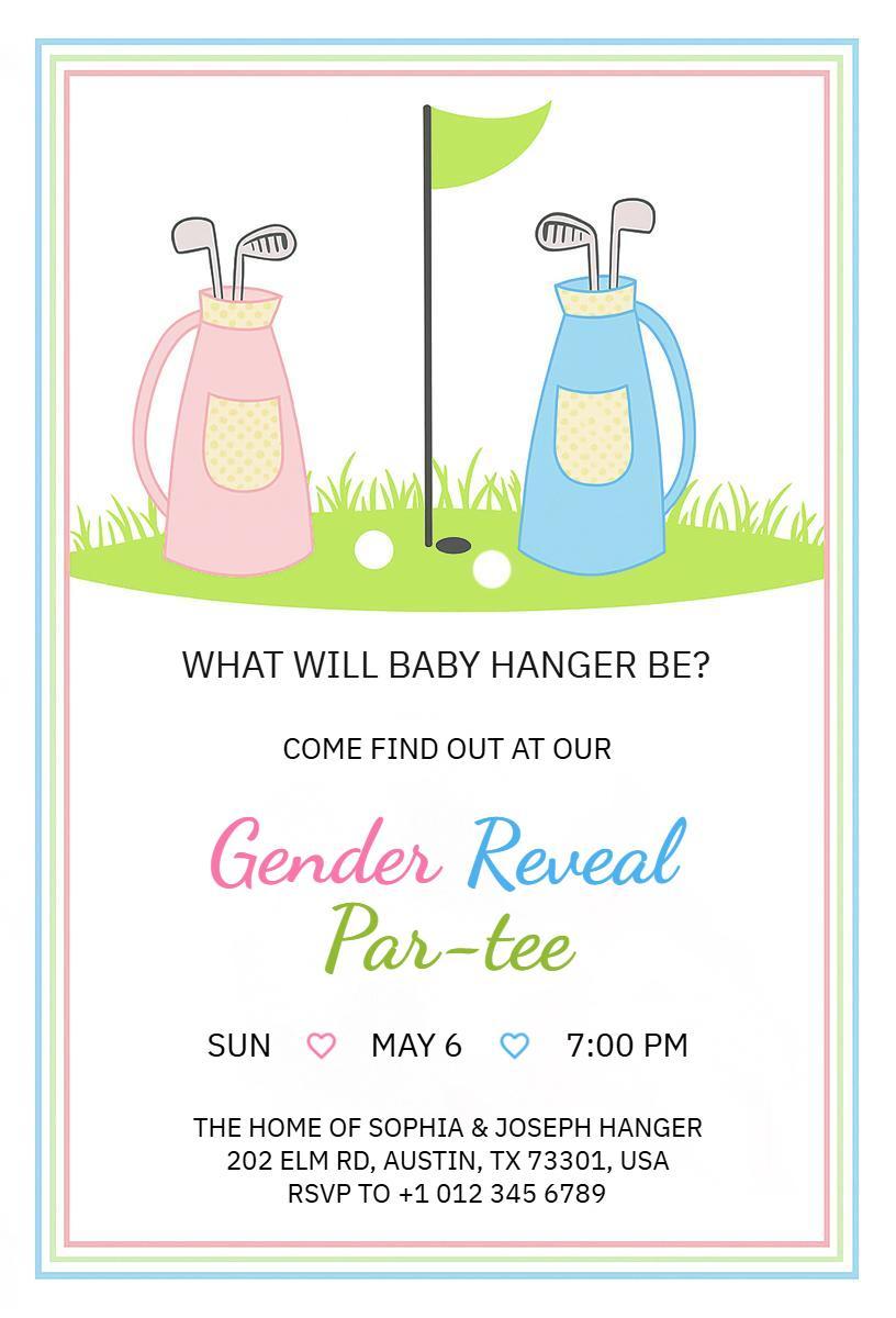 Playful Golf Theme Gender Reveal Par-tee Invitation Template