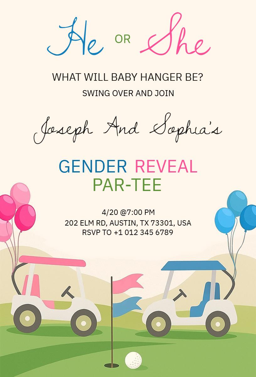 Playful Golf Theme Gender Reveal Party Invitation Template