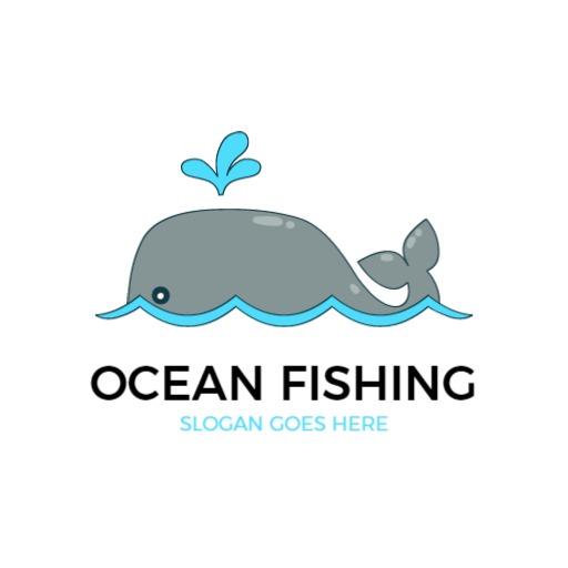 Playful Gray Whale Surrounded by Ocean Waves Fishing Logo Template