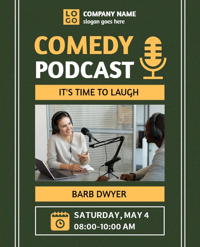 Playful Green Comedy Podcast Recording Session Poster Template
