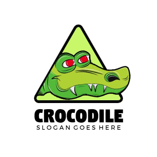 Playful Green Crocodile Character in A Triangular Design Logo Template